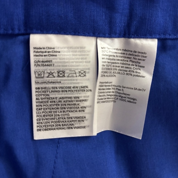 H&M Linen Blend Pleated Shorts - Blue Size 10 - Picture 10 of 10